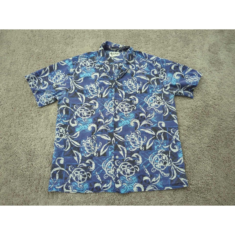 Howie Button Up Shirt Mens XL Blue Sea Turtles Short‎ Sleeve Made in Hawaii